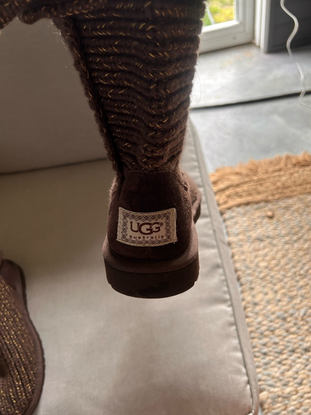 UGG Brown Knit Boot with Yellow Stitching - Picture 8 of 8